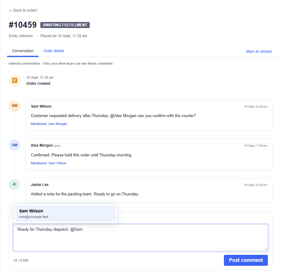 Teammate picker showing matching names and email addresses
